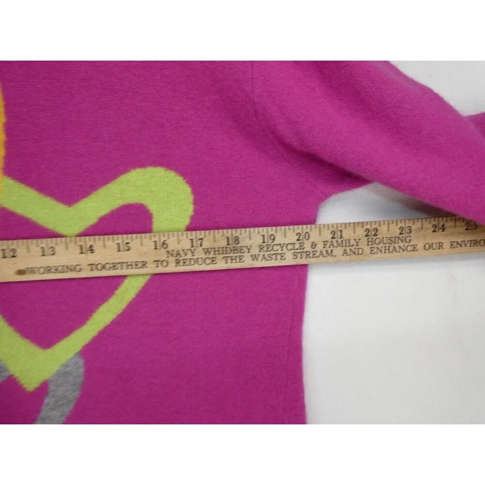 Vtg‎ Y2K Lambs Wool Blend Sweater Made in Italy Women XL Pink Neon Hearts Love - Picture 5 of 8